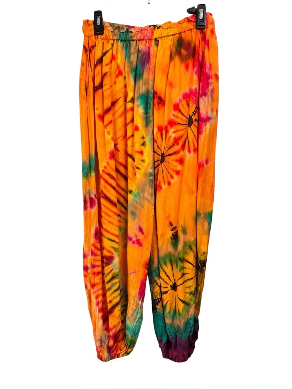Earthbound Trading Co. Size Small Bright Multicolor Tie-Dye Harem Pants Pockets - Picture 1 of 6